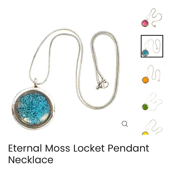 Eternal Moss Locket Pendant Necklace- Ocean Blue - Picture 3 of 8
